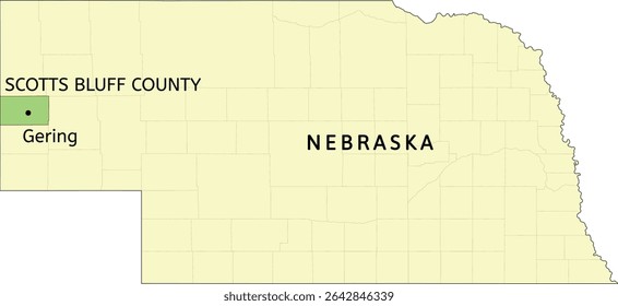 Scotts Bluff County e cidade de Gering localização no mapa do estado de Nebraska