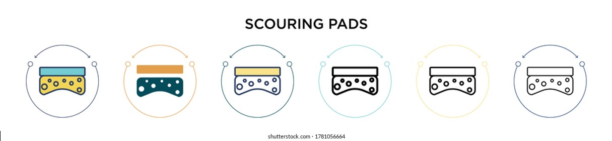 Scouring pads icon in filled, thin line, outline and stroke style. Vector illustration of two colored and black scouring pads vector icons designs can be used for mobile, ui, web