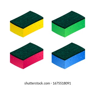 Scouring pads spong for housework cleaning and scouring pad domestic spong work tools. Vector stock illustration.