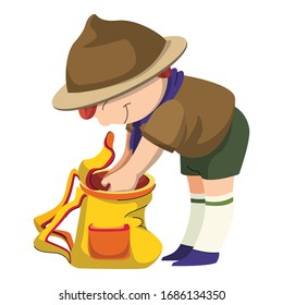 Scout Rucksack Symbol. Cartoon der Scout-Rucksack-Vektorillustration Symbol für Webdesign einzeln auf weißem Hintergrund