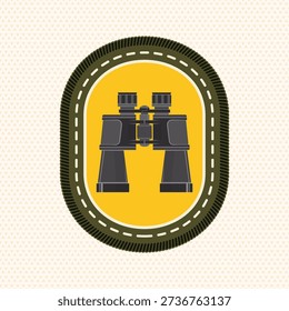 Scout badge with binoculars. Vector. Merit patch, sticker for camping outdoor and academic activities
