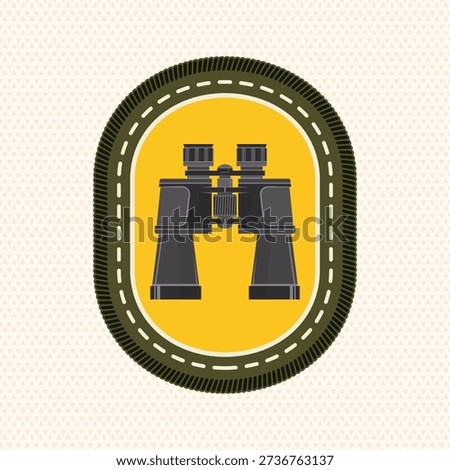 Scout badge with binoculars. Vector. Merit patch, sticker for camping outdoor and academic activities