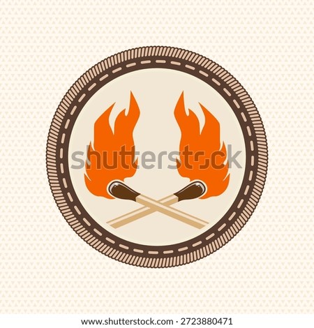 Scout badge with burning matches. Vector. Merit patch, sticker for camping outdoor and academic activities