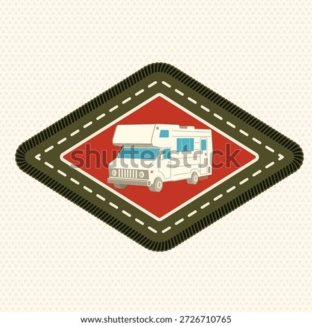 Scout badge with caravan rv trailer. Vector. Merit patch, sticker for camping outdoor and academic activities