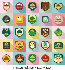 Scout Badge Emblem Stamp Icons Set. Flat Illustration Of 25 Scout Badge Emblem Stamp Vector Icons For Web