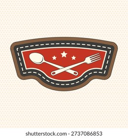 Scout badge with fork and spoon. Vector. Merit patch, sticker for camping outdoor and academic activities