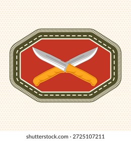 Crachá de escoteiro com facas. Vetor. Patch de mérito, adesivo para acampar ao ar livre e atividades acadêmicas