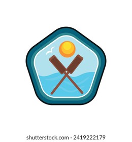 Scout badge with paddles and water on white background