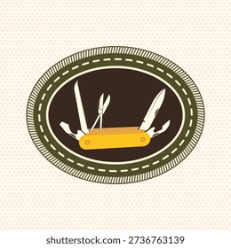 Scout badge with Pocket knife. Vector. Merit patch, sticker for camping outdoor and academic activities