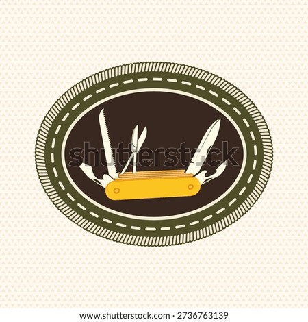 Scout badge with Pocket knife. Vector. Merit patch, sticker for camping outdoor and academic activities