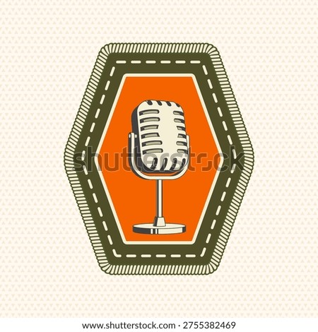 Scout badge with retro microphone. Vector. Merit patch, sticker for camping outdoor and academic activities. Perfect for scouting groups, camping events, bike clubs, outdoor apparel, stickers