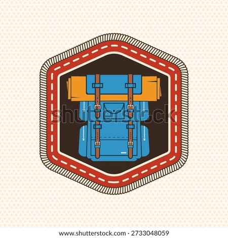 Scout badge with Travel Backpack for Camping. Vector. Merit patch, sticker for camping outdoor and academic activities