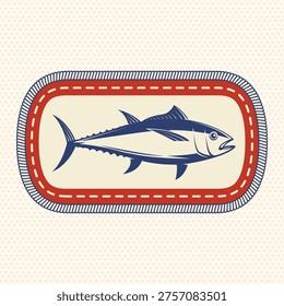 Scout badge with tuna fish. Vector. Merit patch, sticker for camping outdoor and academic activities. Perfect for scouting groups, camping events, outdoor apparel, stickers, embroidery, and logo