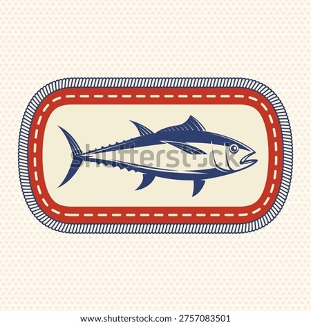 Scout badge with tuna fish. Vector. Merit patch, sticker for camping outdoor and academic activities. Perfect for scouting groups, camping events, outdoor apparel, stickers, embroidery, and logo