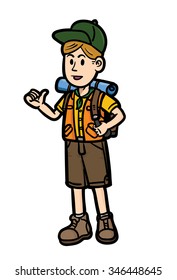 scout boy with camping gear