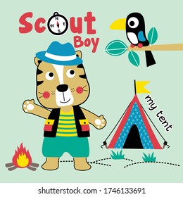 scout boy in the jungle funny animal cartoon,vector illustration