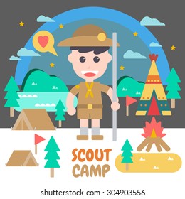 Scout Camp , Flat Design Elements. Vector Illustration.