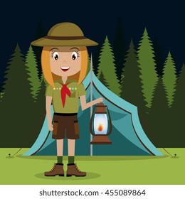 scout character with lamp  isolated icon design, vector illustration  graphic 