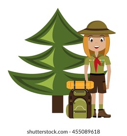 scout character with travel bag isolated icon design, vector illustration  graphic 