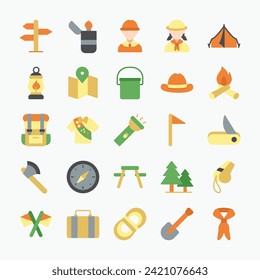 Scout day icons collection. camp day, outdoors, adventure, holiday icons set. vector illustration