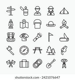 Scout day icons collection. camp day, outdoors, adventure, holiday icons set. vector illustration