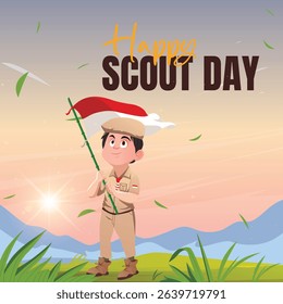 Scout Day illustration poster with a boy camping
