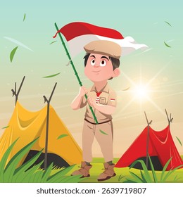 Scout Day illustration poster with a boy camping
