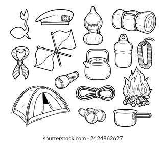 Scout element vector outline sketch illustration set