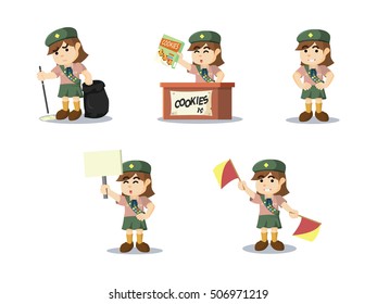 scout girl cartoon set