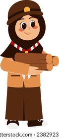 Scout Girl In Hijab Carrying Firewood Illustration