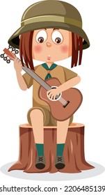 Scout Girl Playing Guitar Illustration