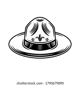 Scout hat vector graphic object or design element in vintage monochrome style isolated on white background