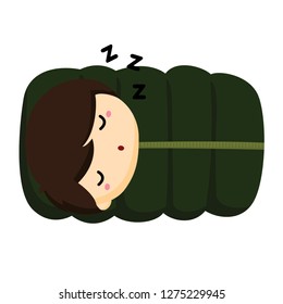 scout kid sleeping in sleeping bag