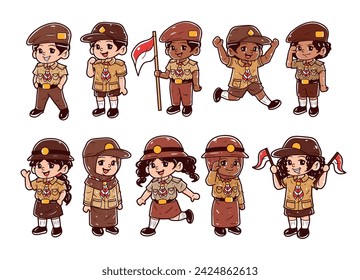 Scout kids character element vector illustration set