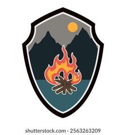 scout retro bonfire badge cartoon. adventure classic, embroidery heritage, rustic insignia scout retro bonfire badge sign. isolated symbol vector illustration