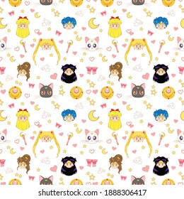 scout sailor moon patter seamless design. White background cute design