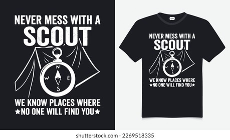 Scout Silhouette vectores diseño de camisetas Viejo viaje de aventura a mano, camping montaña, puede ser usado para camisetas impresiones Scout Camp vectores Nunca desorden con un scout que conocemos lugares