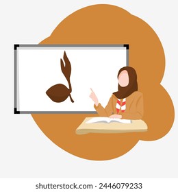the scout teacher was sitting in front of the class teaching. flat vector style