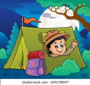 Scout in tent theme image 2 - eps10 vector illustration.