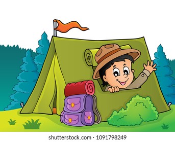 Scout in tent theme image 4 - eps10 vector illustration.