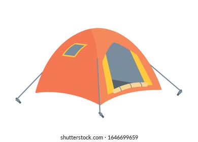 Scout tourist tent. Equipment for travel and camping isolated on white background. Hunting adventure and outdoor hiking item for overnight stay, rest and relax. Tourism and sport. Vector illustration