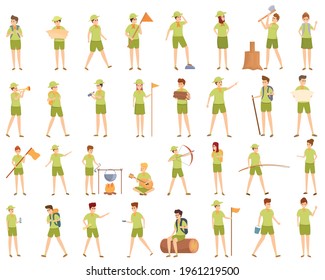 Scouting icons set. Cartoon set of scouting vector icons for web design