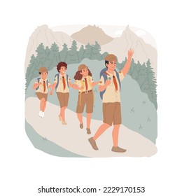 Scouting isolated cartoon vector illustration. Scout boy uniform, high school activity, american explorer, student club, tourist backpack, mountain hiking, outdoor summer camp vector cartoon.