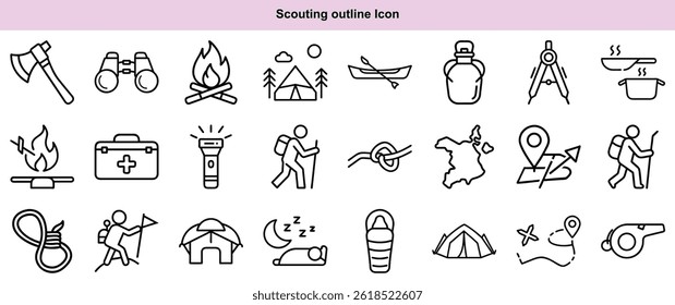 Scouting Outline Icons Vector Graphic Set