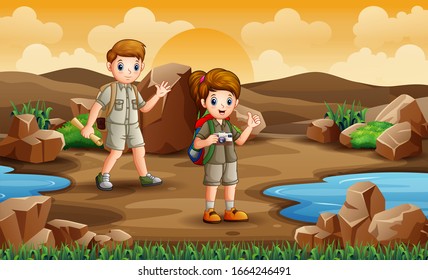 The scouts are exploring in desert field