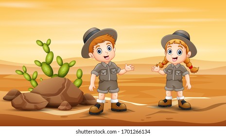 The scouts are exploring in desert field