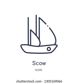 scow icon from nautical outline collection. Thin line scow icon isolated on white background.