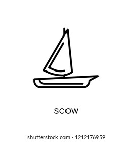 scow icon. Trendy modern flat linear vector scow icon on white background from thin line Nautical collection, editable outline stroke vector illustration