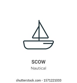 Scow outline vector icon. Thin line black scow icon, flat vector simple element illustration from editable nautical concept isolated on white background