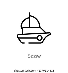 scow vector line icon. Simple element illustration. scow outline icon from nautical concept. Can be used for web and mobile